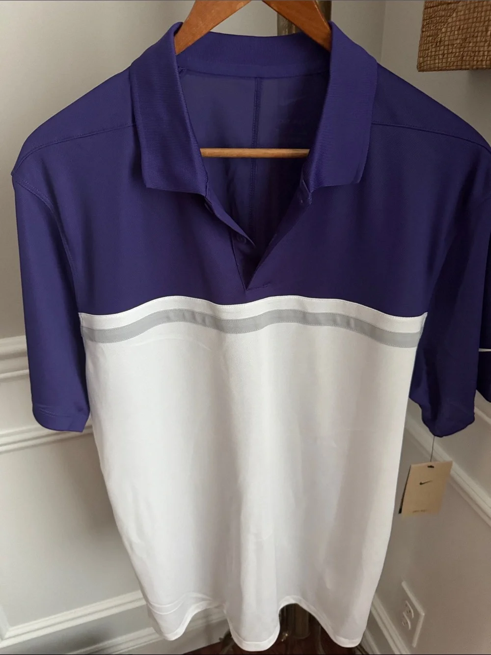Nike Purple and White Short-Sleeve Polo with Gray Stripe